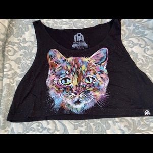 Into The Am brand cropped multicolored cat shirt